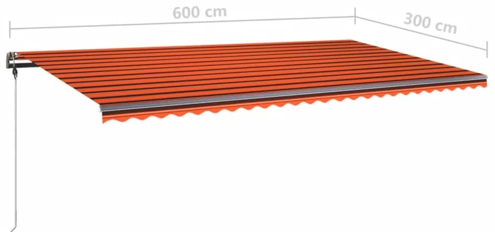 Toldo retrátil manual com LED 600x300 cm laranja e castanho