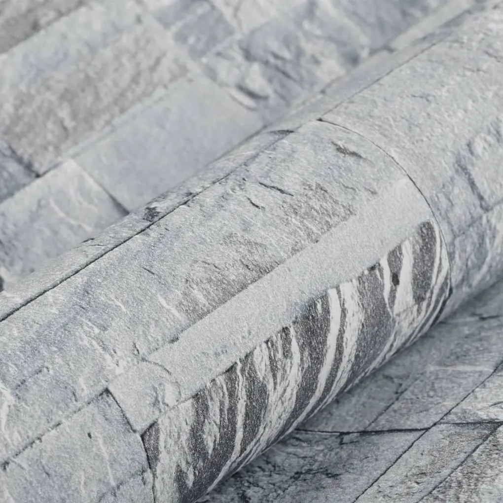 Papel parede 3D c/ aspeto de pedra não-tecido cinzento-claro