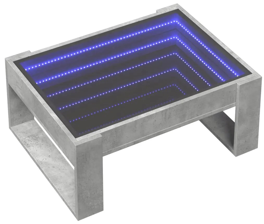Mesa de centro luzes LED Infinity 70x53x30 cm cinzento cimento