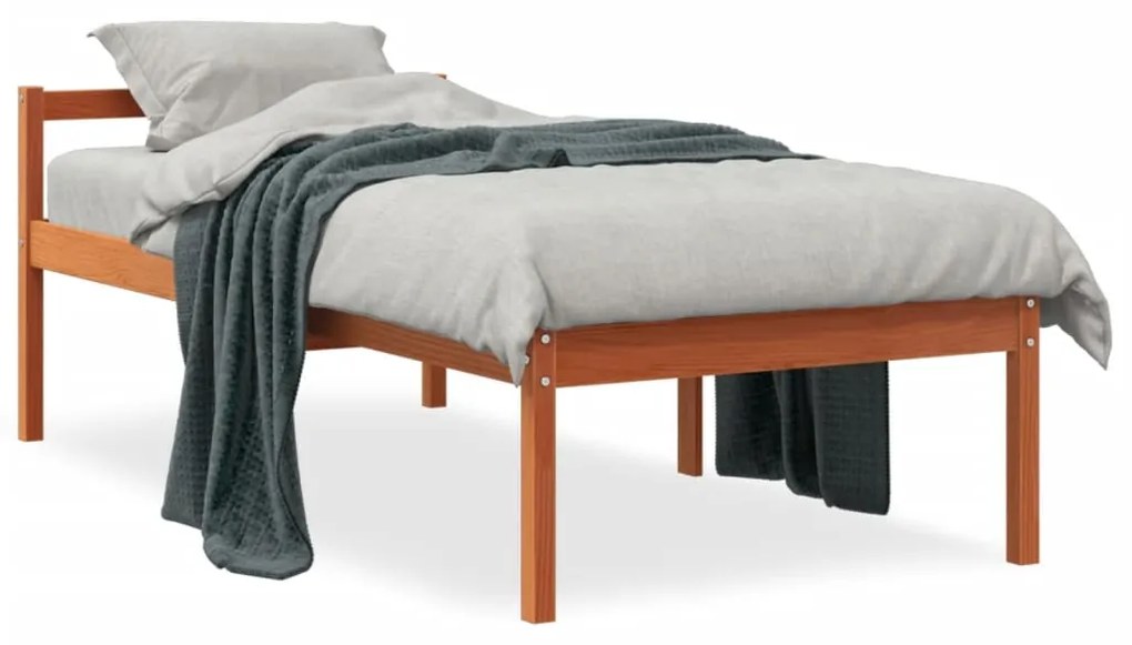 vidaXL Cama para idosos 90x200 cm madeira pinho maciça castanho cera