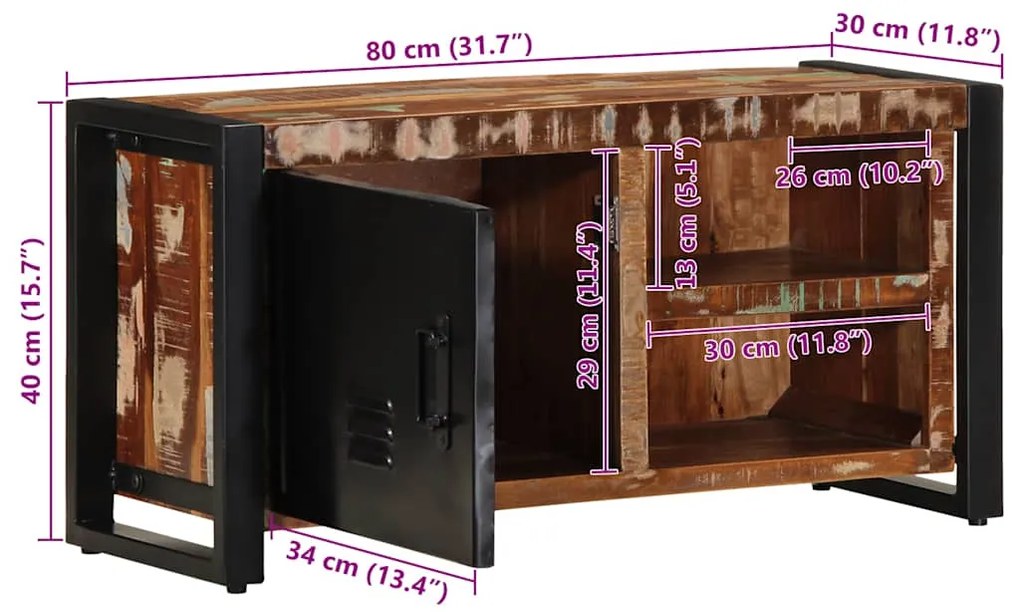 Móvel de TV 80x30x40 cm madeira recuperada maciça