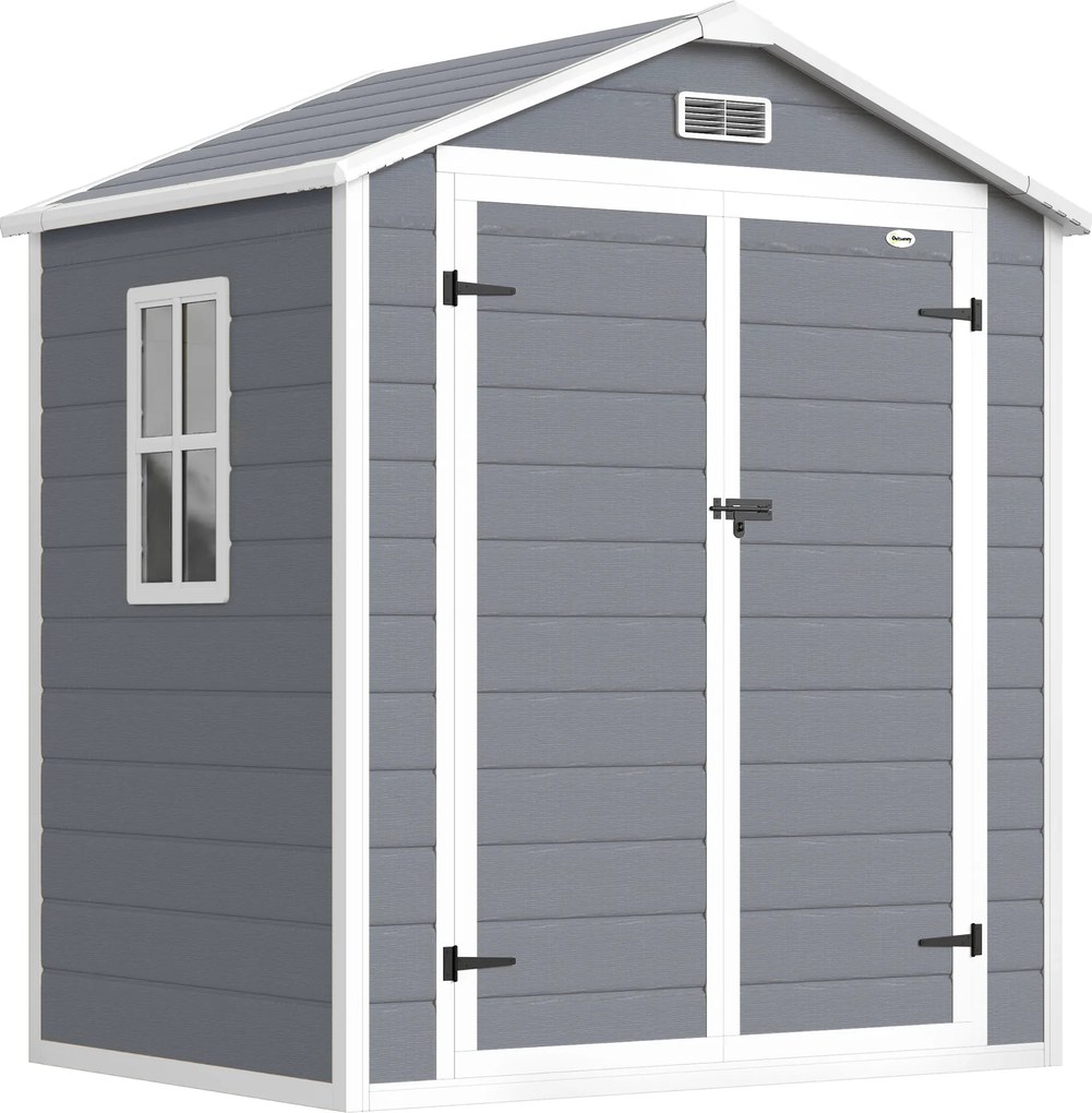 Outsunny Abrigo metálico para jardim, trancável, porta dupla, janela, estrutura de alumínio, 1,80 x 1,30 x 2,10 m, Cinza | Aosom Portugal