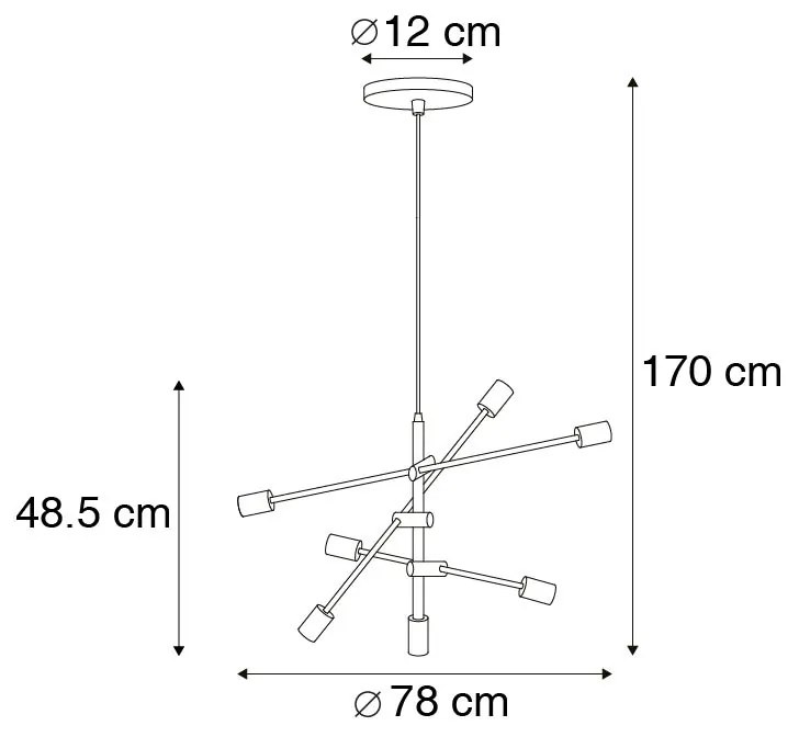Candeeiro de suspensão industrial preto 6 luzes - Sydney Design,Moderno,Industrial