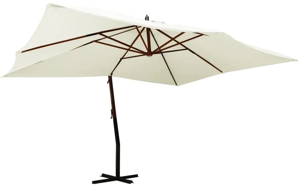 vidaXL Guarda-sol jardim cantilever c/ poste madeira cinza-acastanhado