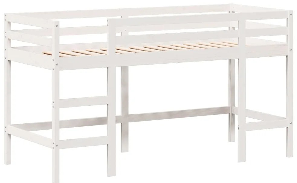 Cama alta c/ escada e telhado 80x200 cm pinho maciço branco