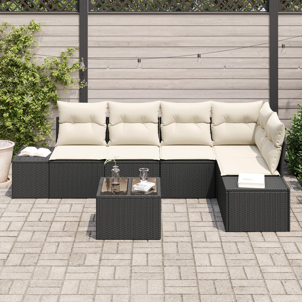 Conjunto de Sofá de Jardim 5 Peças com Almofadas Rattan Poliéster Marr