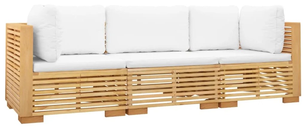 3 pcs conjunto lounge jardim c/ almofadões madeira teca maciça