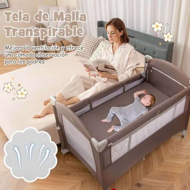 Berço para bebés dobrável 5 em 1 portátil com mesa para mudar fraldas Cadeira de brincar Berço para dormir Berço Moisés Colchão de berço Saco de viage