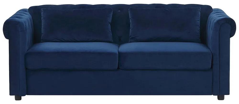 Sofá-cama de 3 lugares em veludo azul CHESTERFIELD Beliani