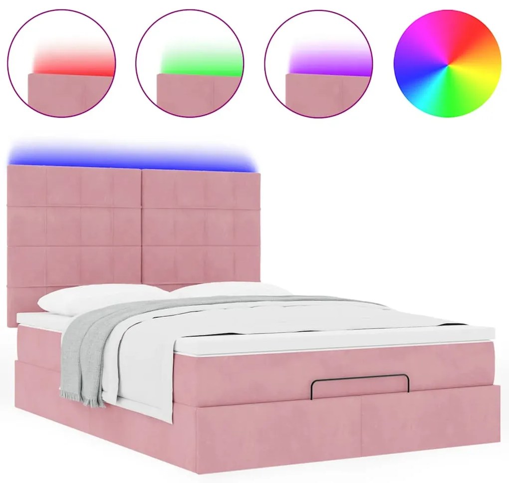 Estrutura de cama otomana com colchões 140x200 cm veludo rosa