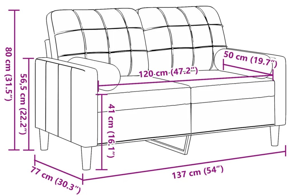 Sofá 2 lugares c/ almofadas decorativas 120 cm veludo creme