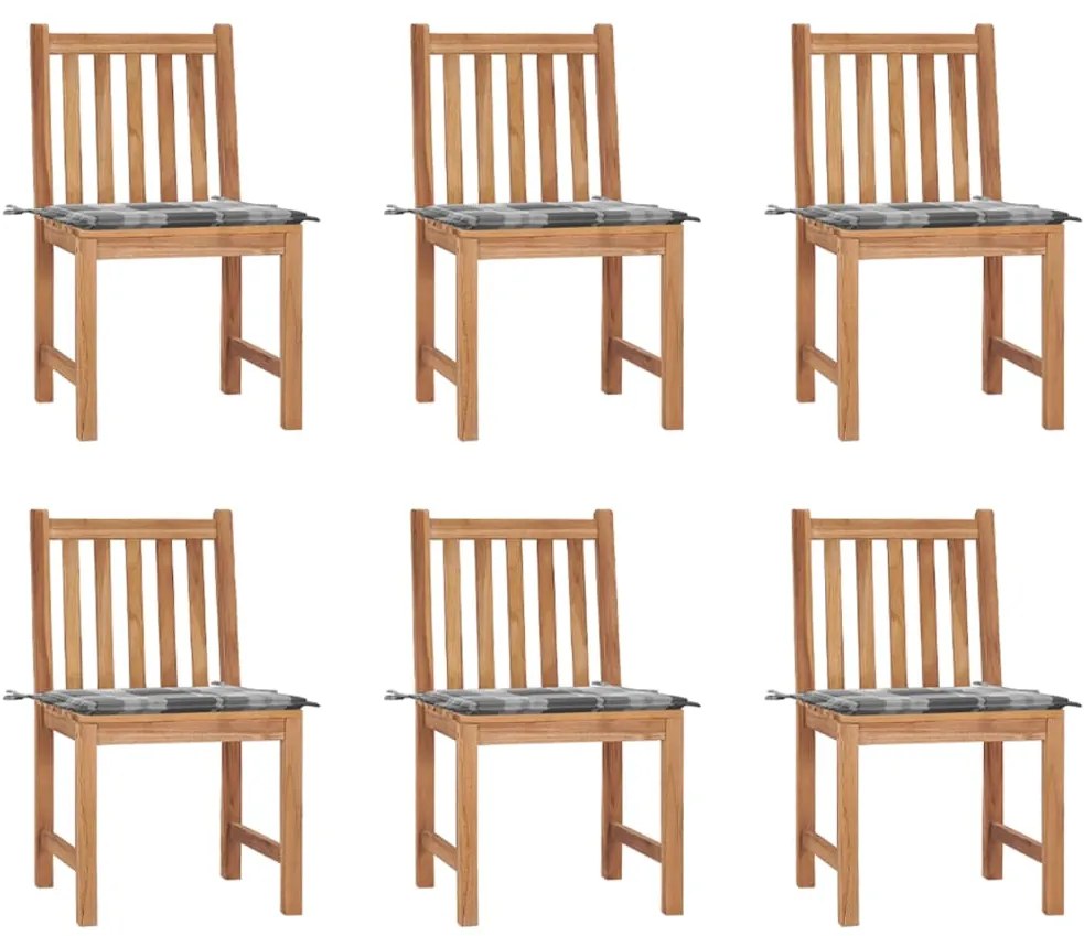 vidaXL Cadeiras de jardim 6 pcs c/ almofadões madeira de teca maciça