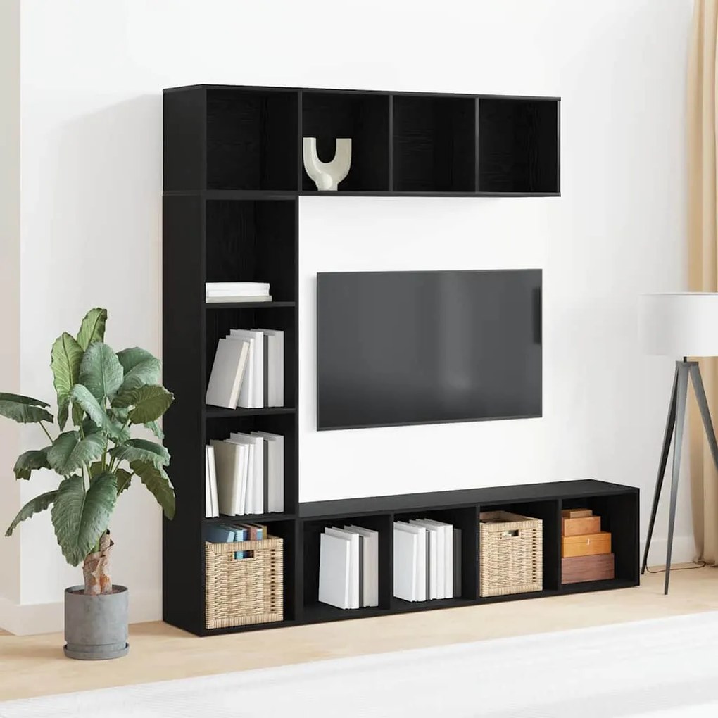 vidaXL Gabinete de Livros 3 pcs Carvalho Preto 36 x 30 x 143 cm