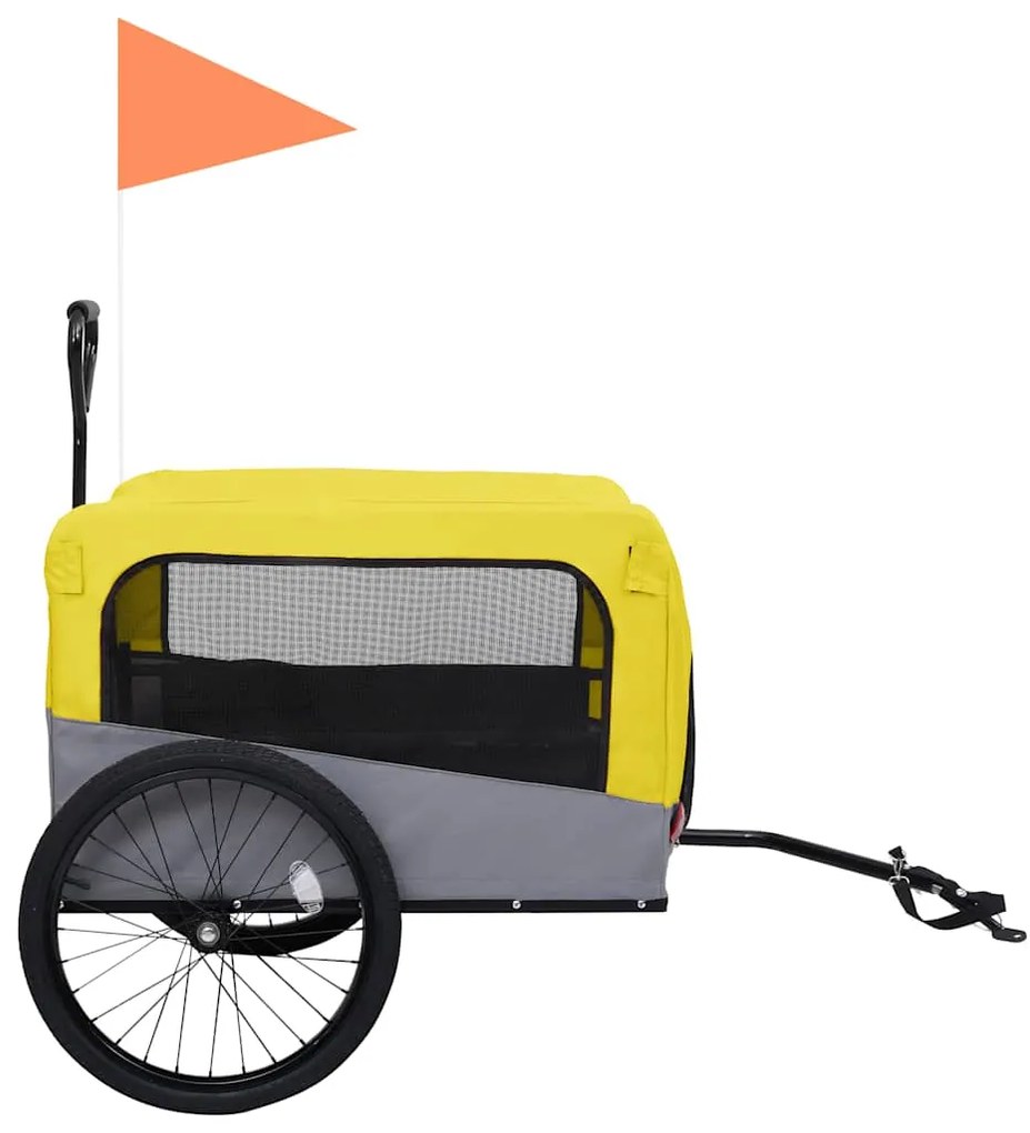 Reboque bicicletas/carrinho para animais 2-em-1 amarelo/cinza