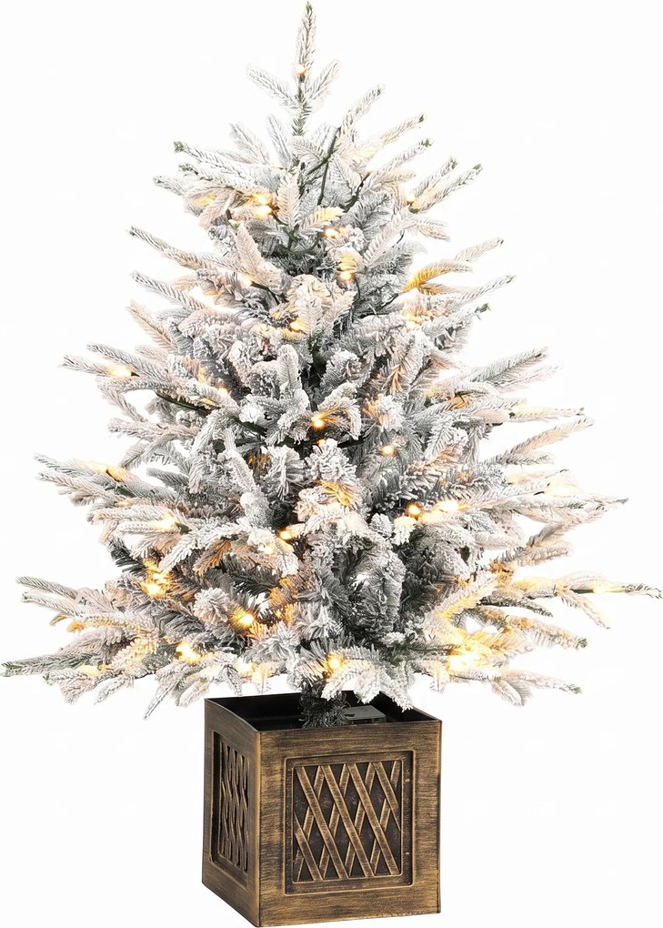HOMCOM Árvore de Natal de Mesa 90 cm, pré-iluminada, nevada, artificial, 70 LEDs de branco quente, 488 pontas, Verde | Aosom Portugal