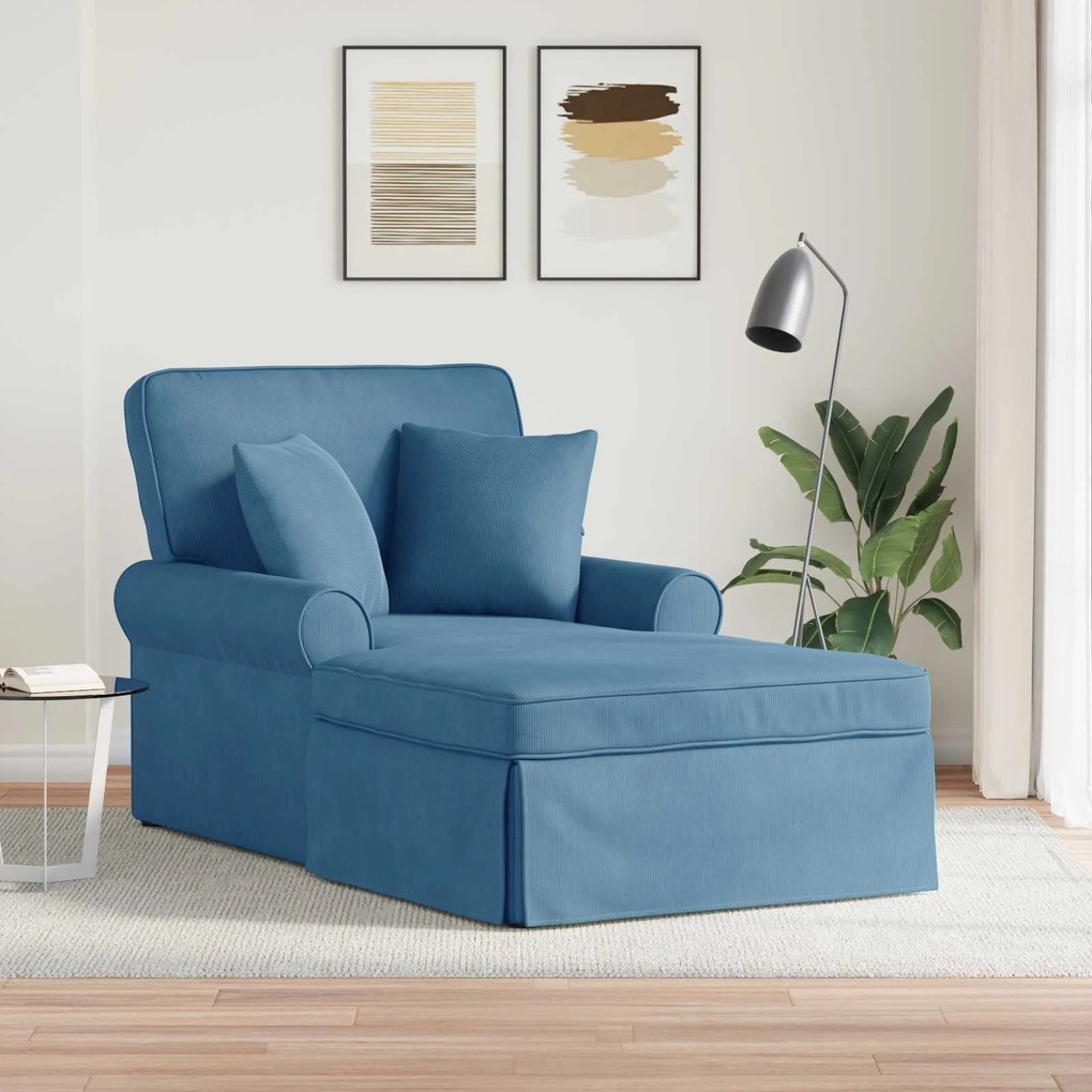 vidaXL Chaise Lounge com Saia Azul 91 x 157 x 91 cm Tecido Canaletado
