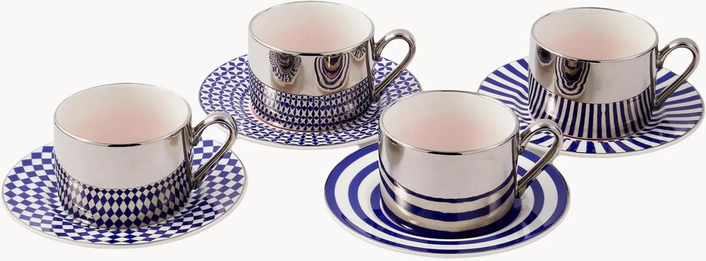 Chávenas de café em porcelana com pires Aunty, conjunto de 8