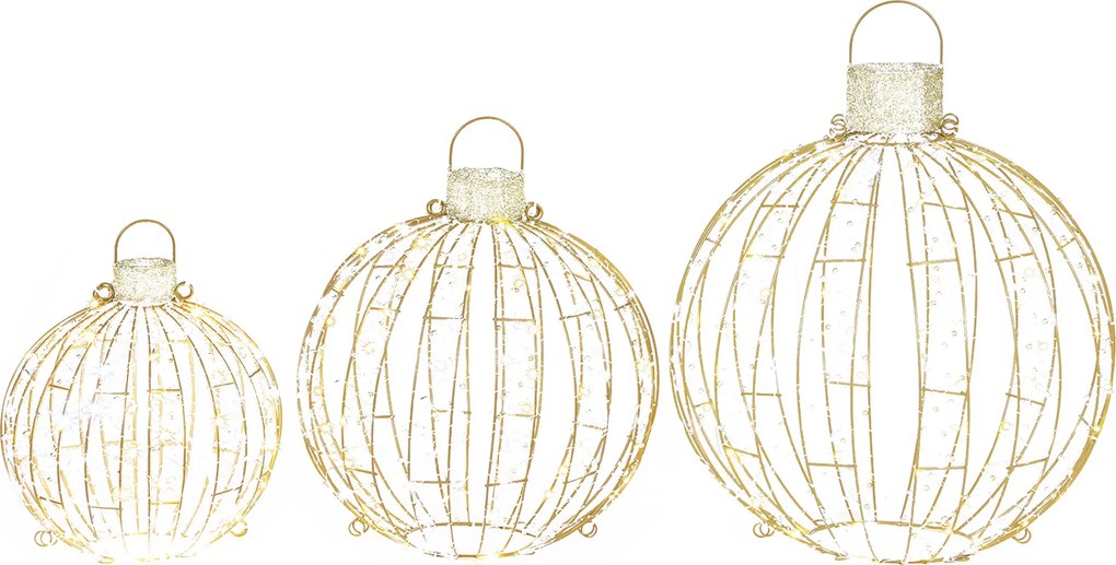 Outsunny Conjunto de 3 bolas de Natal iluminadas para exterior, 360 LEDs branco quente/branco frio, luz contínua &amp; intermitente, temporizador 24 horas | Aosom Portugal