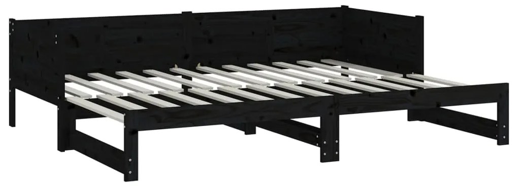 Estrutura sofá-cama de puxar 2x(90x200) cm pinho maciço preto