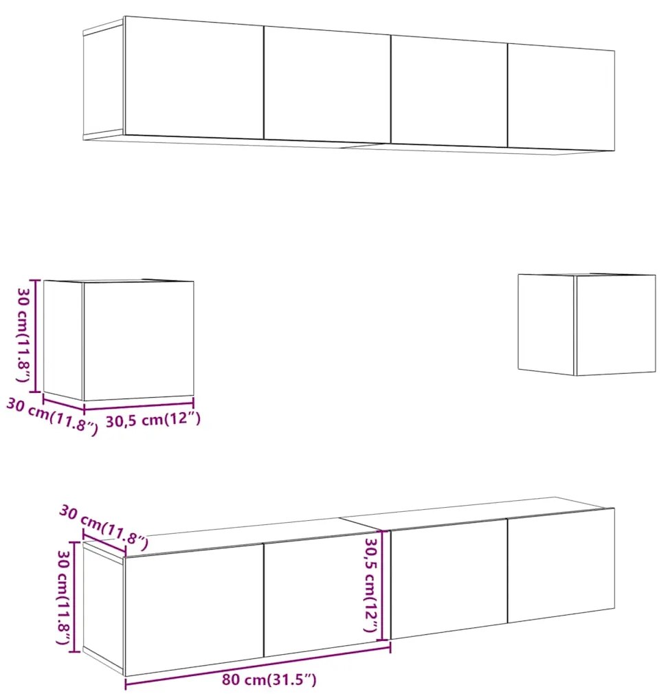 Conjunto de armário TV de parede 6 pcs madeira madeira velha