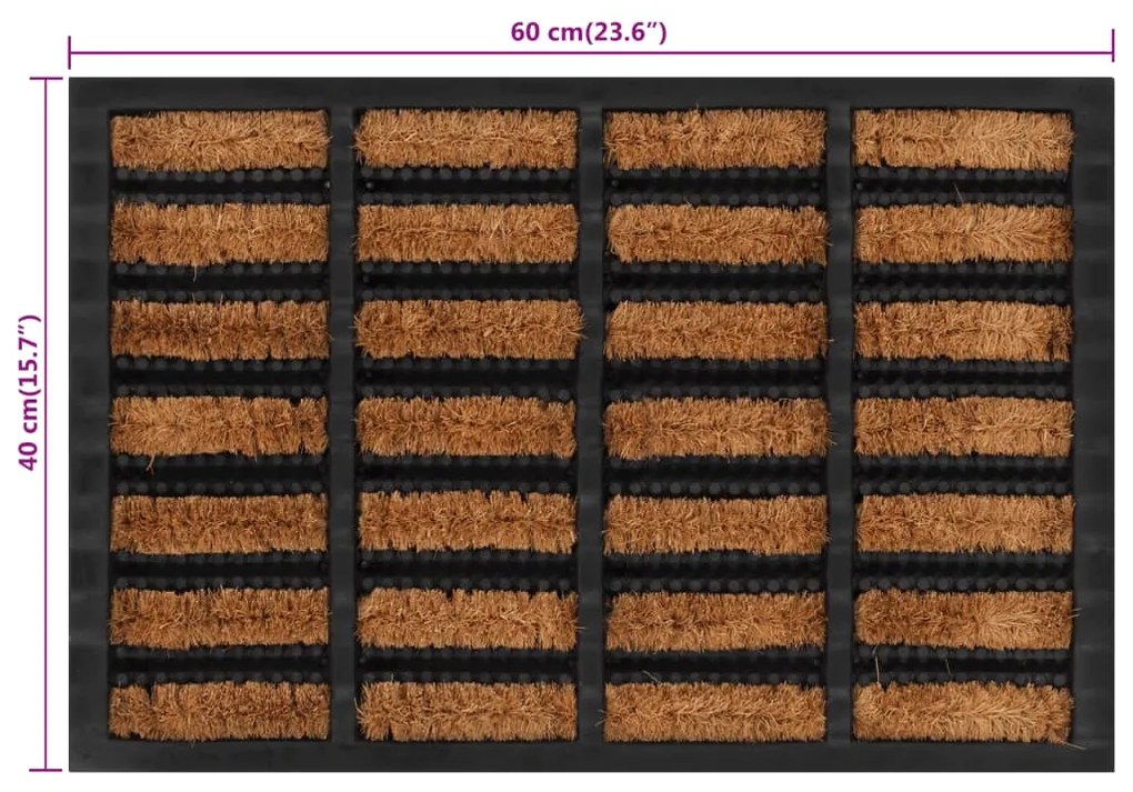 Tapete de porta retangular 40x60 cm borracha e fibra de coco
