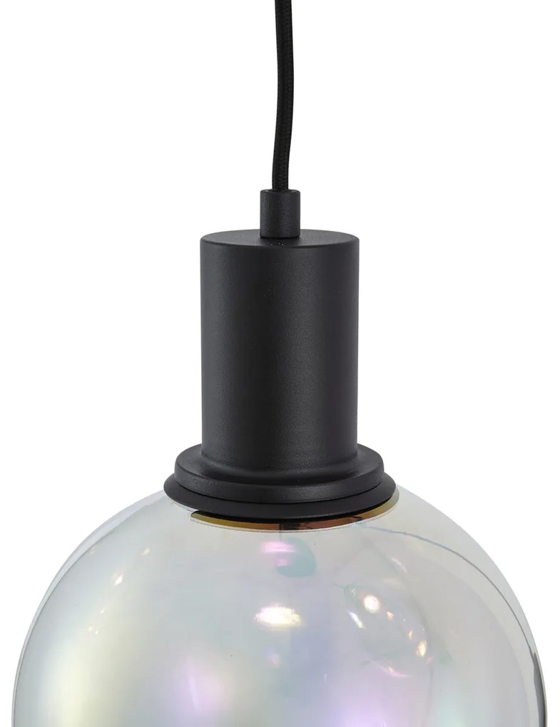 Candeeiro suspenso de design preto com vidro transparente redondo 3 luzes - Mallon Design