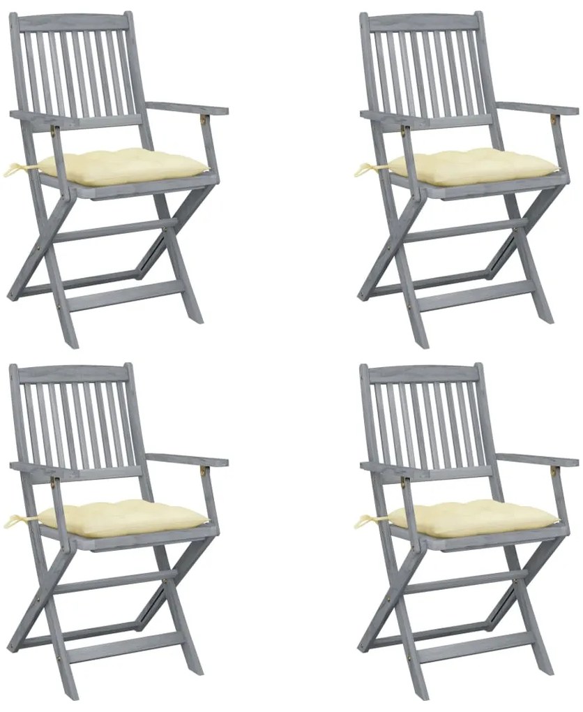 Cadeiras exterior dobráveis c/ almofadões 4 pcs acácia maciça