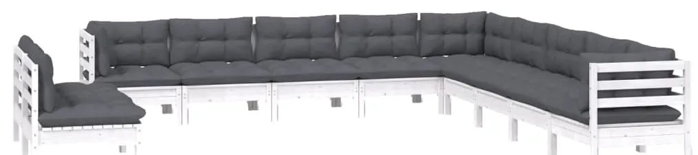 11 pcs conj. lounge de jardim c/ almofadões pinho maciço branco