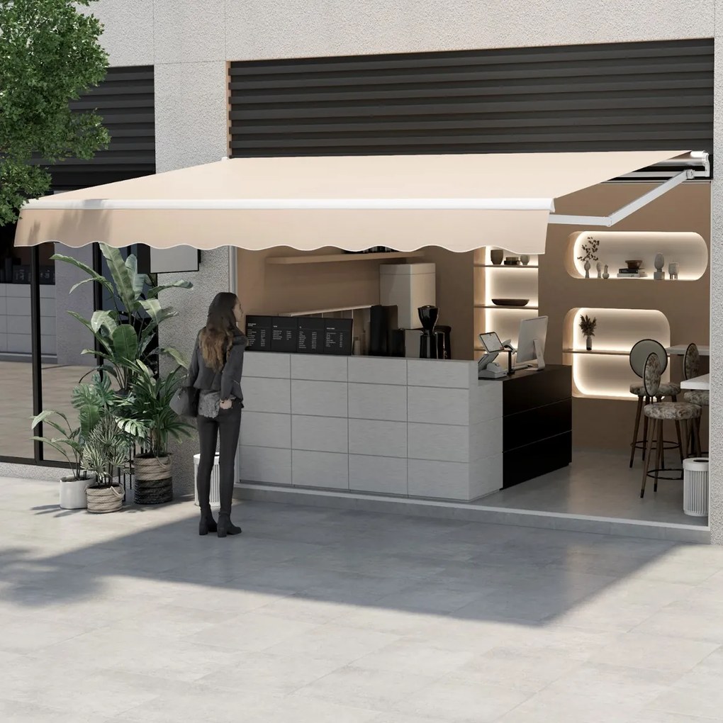 Toldo retrátil 4 x 2,5 m para pátio Cobertura em poliéster com manivela manual Estrutura em alumínio resistente bege
