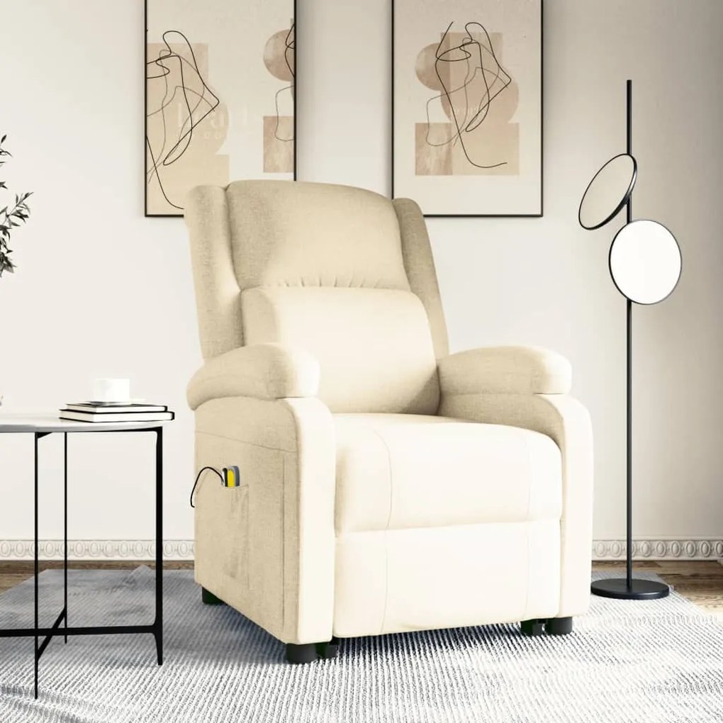 vidaXL Poltrona de massagens tecido cor creme