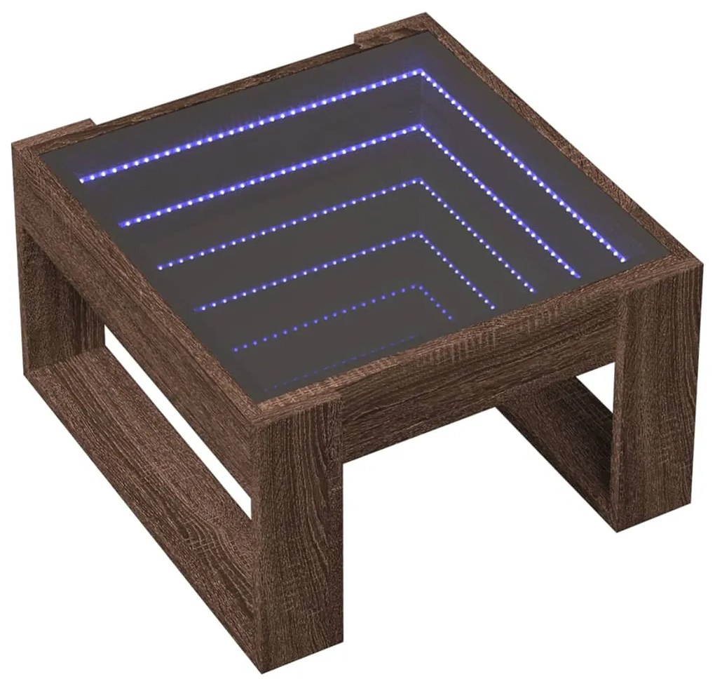 Mesa centro luzes LED Infinity 50x53x30 cm carvalho castanho