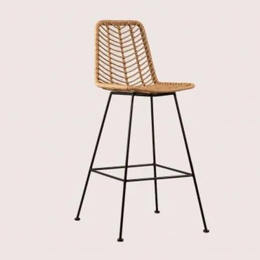 Banco Alto Em Rattan Sintético Gouda Natural Natural & ↑75 Cm & Negro & Sem Almofada - Sklum