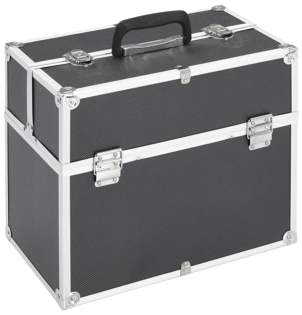 91833 vidaXL Caixa de maquilhagem 37x24x35 cm alumínio preto