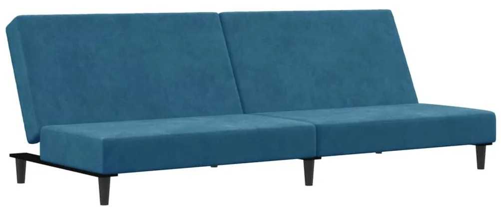 Sofá-cama 2 lugares c/ apoio de pés veludo azul