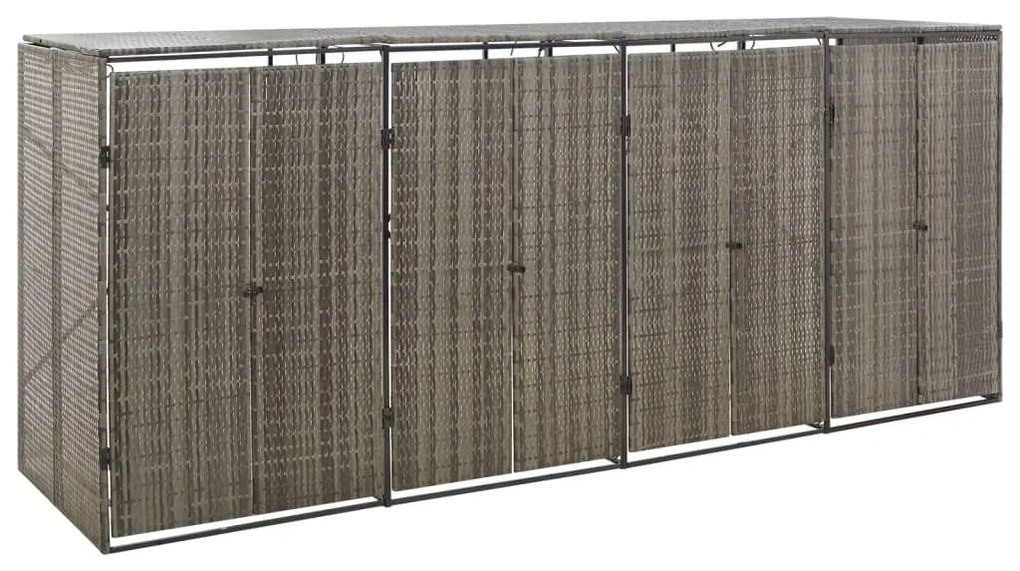 vidaXL Unidade arrumação quádrupla p/ caixote do lixo vime PE cinza