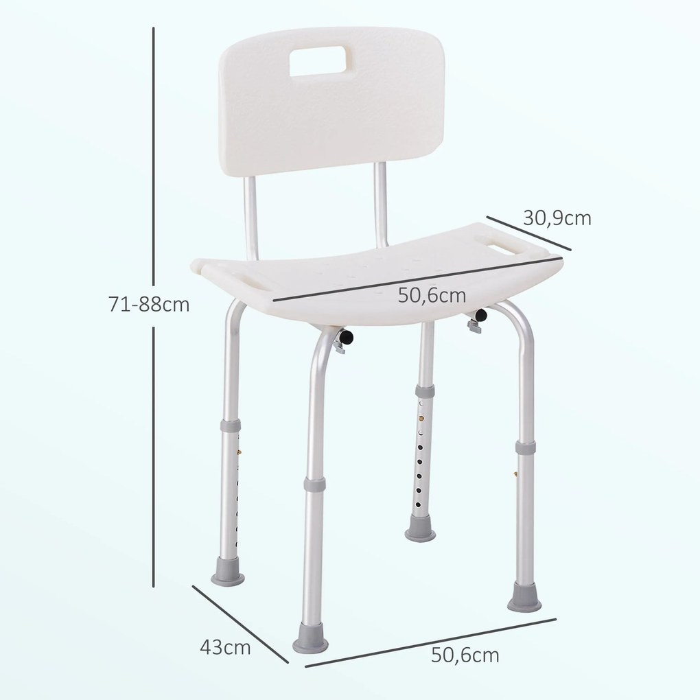 HOMCOM Cadeira para Duche Antiderrapante com Altura Ajustável em 8 Nív