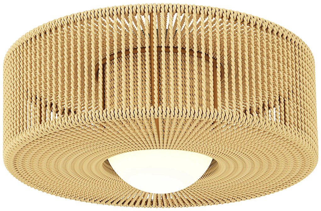 Candeeiro de Teto com Lâmpada LED G9 20W 3000 K Candeeiro de Teto Boémio com Ecrã de Corda de Linho Ø30x16 cm Castanho Claro