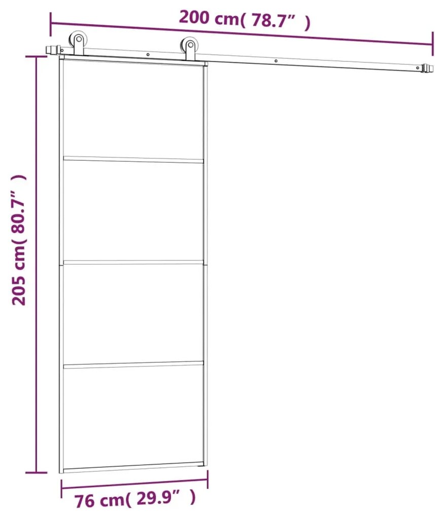 Porta deslizante c/ conj. ferragens 76x205cm vidro ESG/alumínio