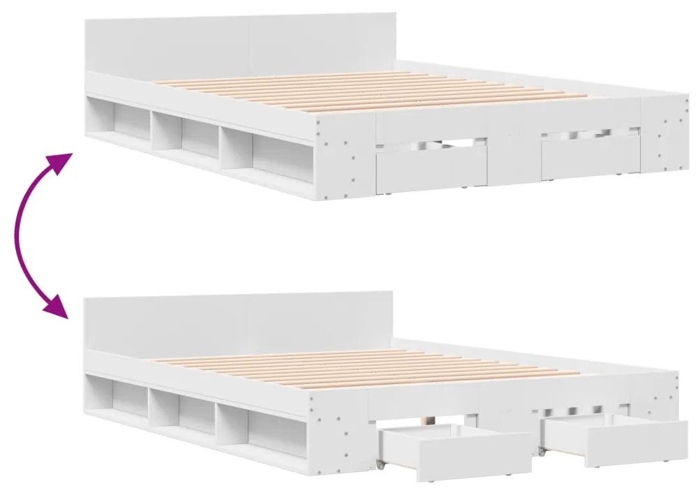 Estrutura de cama c/ gavetas 160x200cm derivados madeira branco