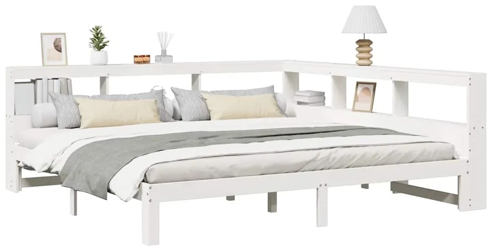 Cama com estante sem colchão 180x200 cm pinho maciço branco