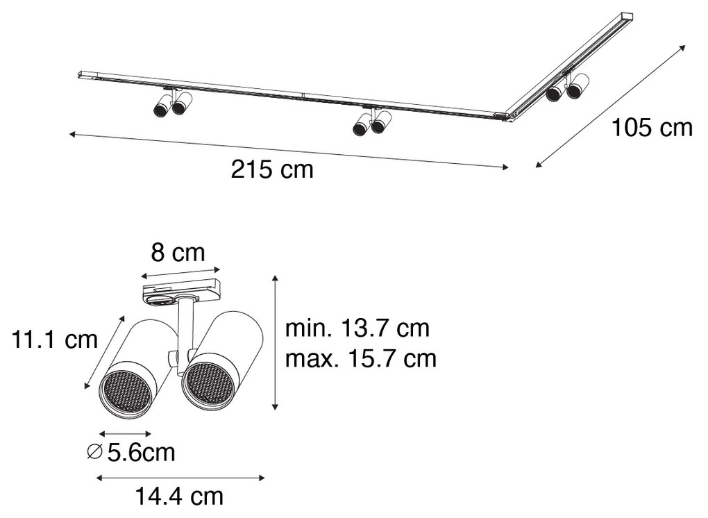 Sistema de iluminação de trilho moderno com 3 focos brancos monofásicos - Iconic Scopio Moderno