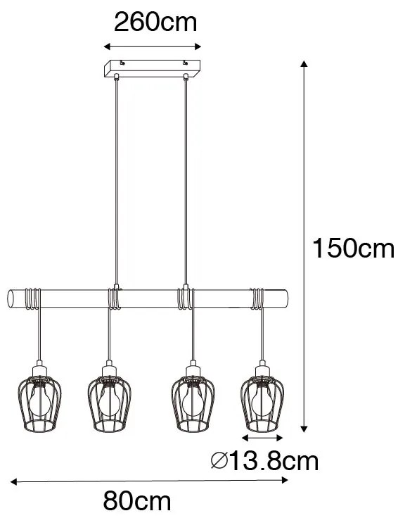 LED Candeeiro de suspensão inteligente preto com madeira incl. 4 Wifi A60 - Stronk Rústico