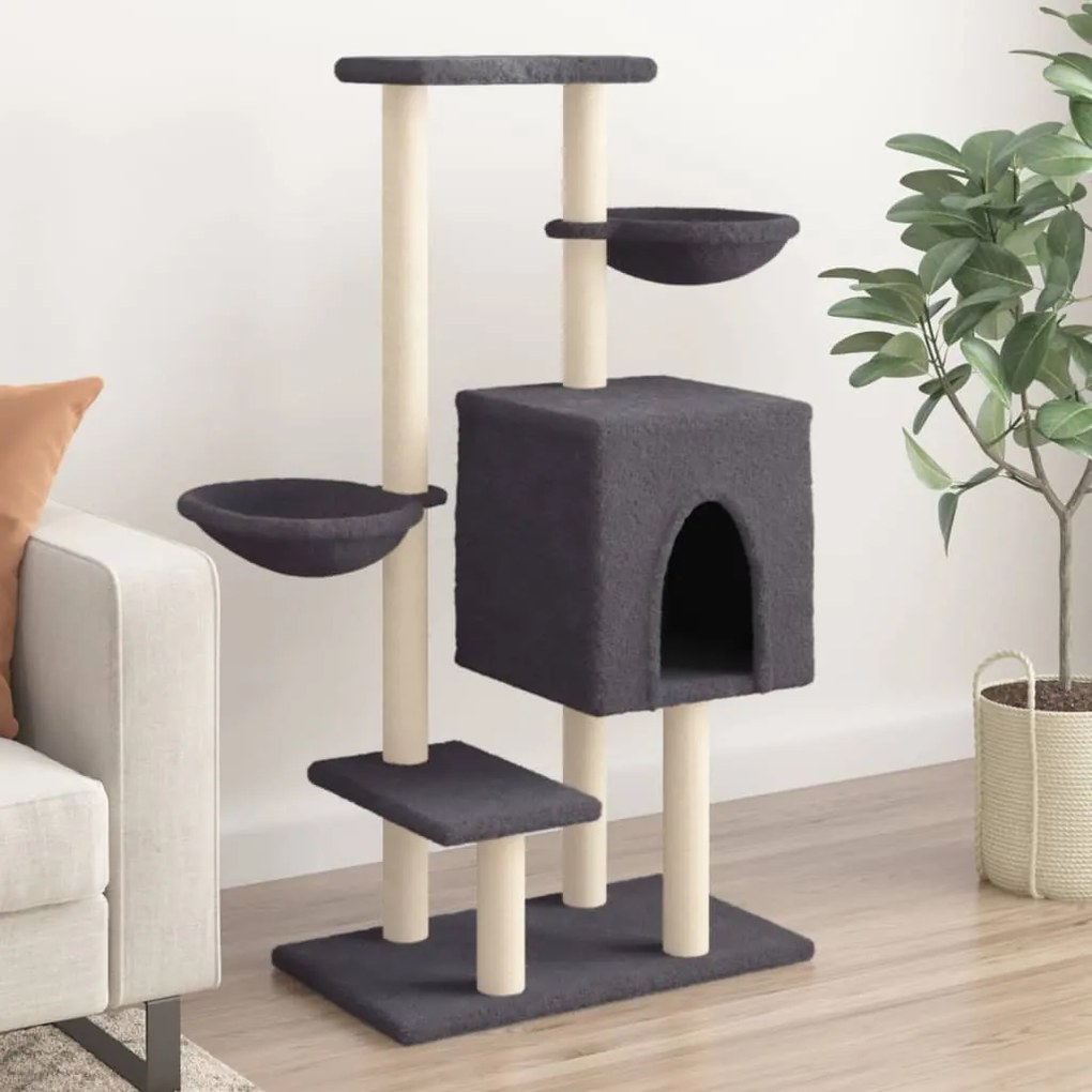 vidaXL Árvore p/ gatos c/ postes arranhadores sisal 117cm cinza-escuro