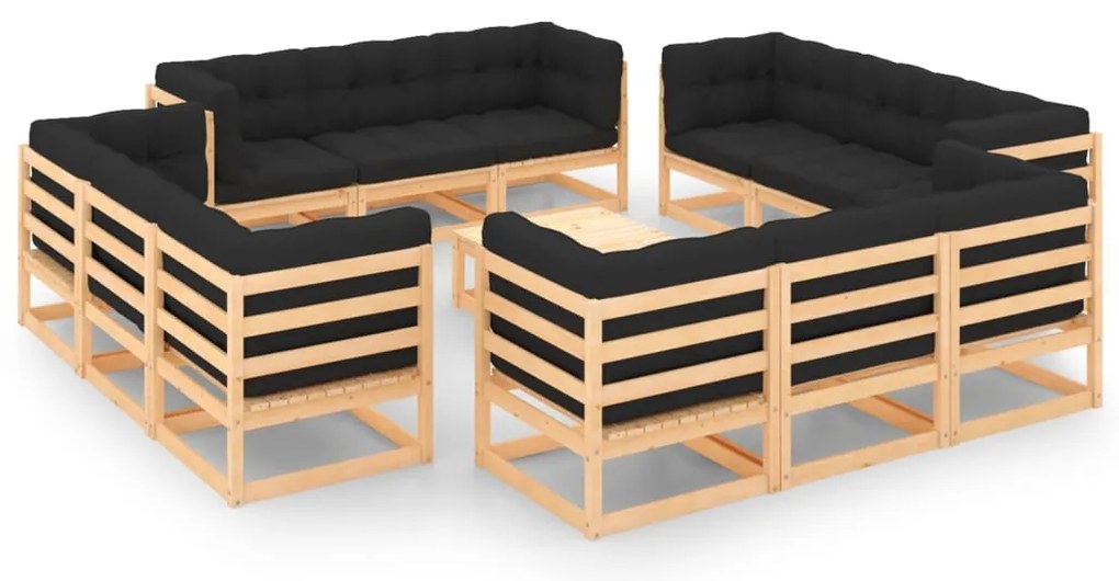13 pcs conjunto lounge de jardim c/ almofadões pinho maciço
