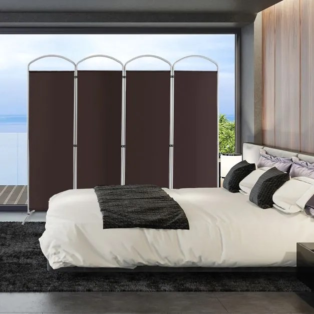 Biombo dobrável 221 x 51 x 188 cm de 4 painéis divisória de espaços com tela de tecido para varanda, escritório, sala de estar Castanho