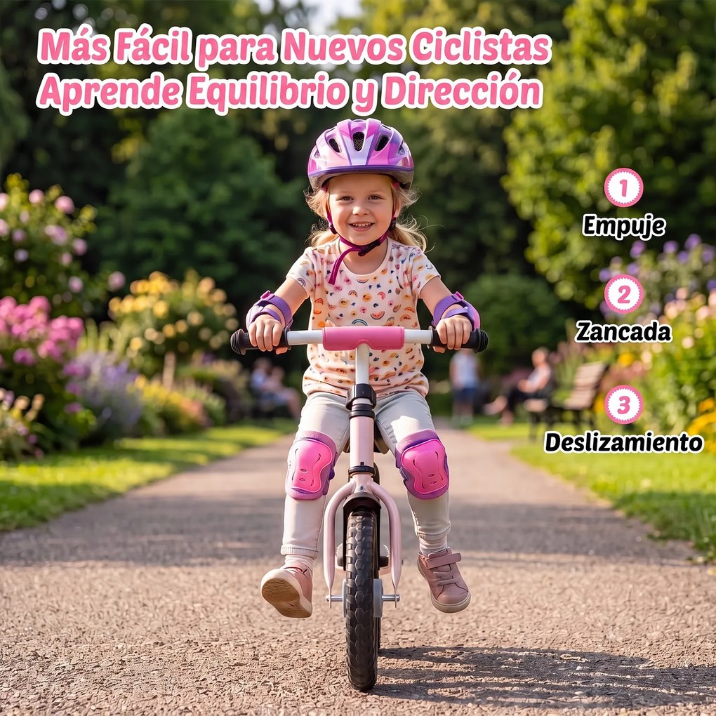Bicicleta de Equilíbrio sem Pedais para Crianças, 86 x 41 x 51-56 cm, Guiador e Selim Reguláveis, Rosa