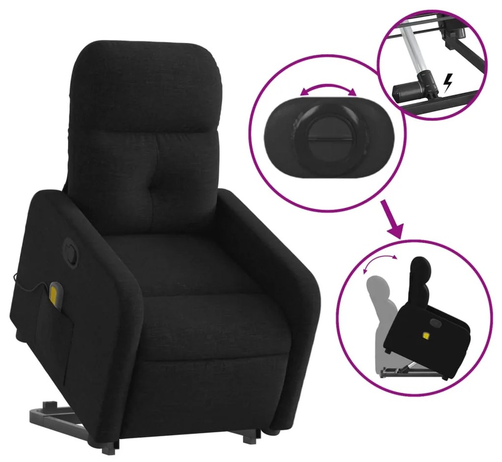 Poltrona de massagens reclinável elevatória tecido preto