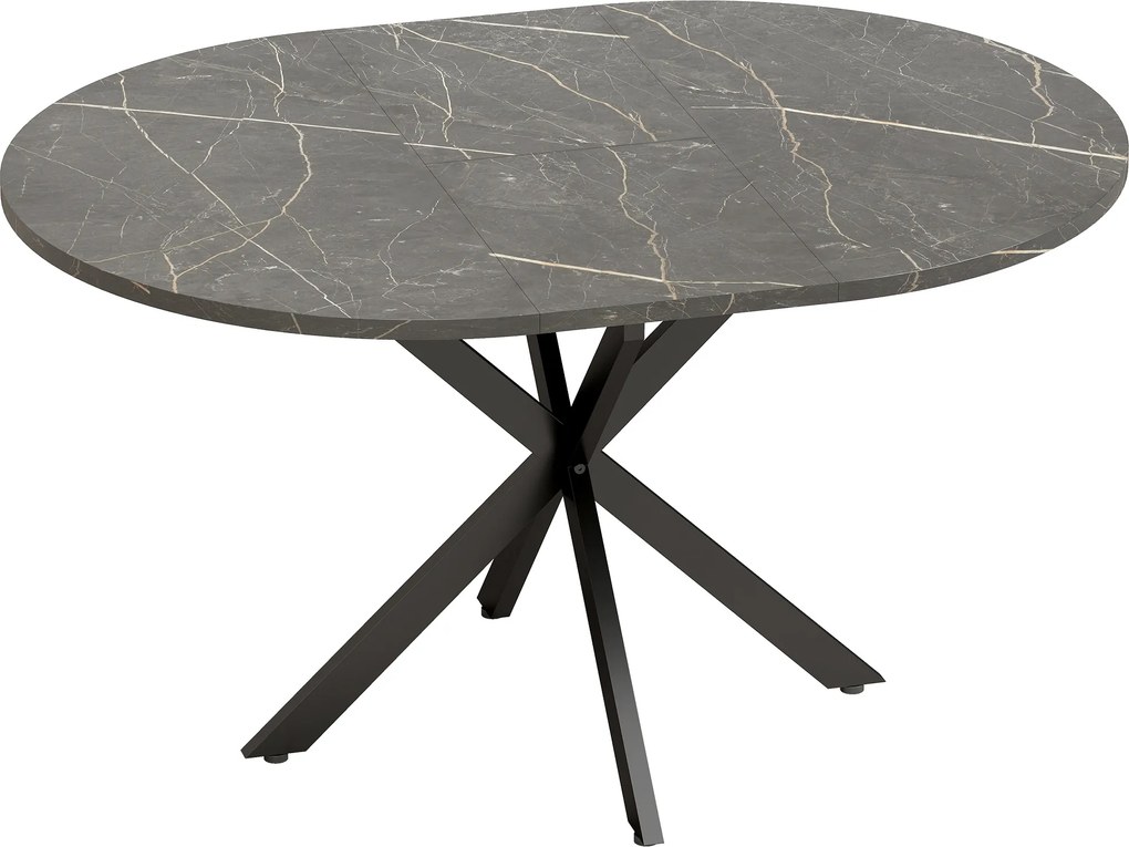 HOMCOM Mesa de jantar extensível oval para 4 a 6 pessoas, mesa de cozinha com extensão 100-135 cm, efeito mármore preto | Aosom Portugal