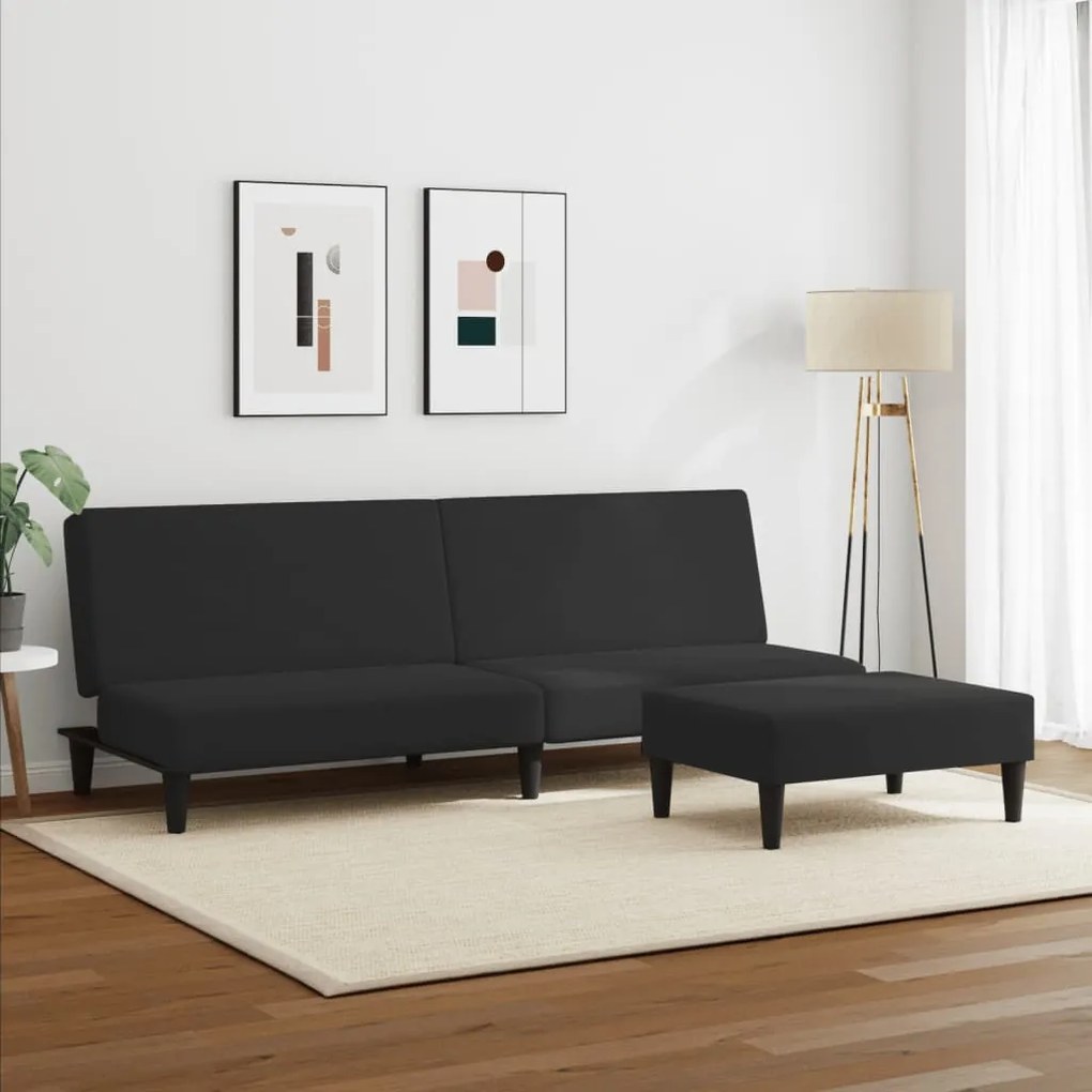 Sofá-cama 2 lugares c/ apoio de pés veludo preto
