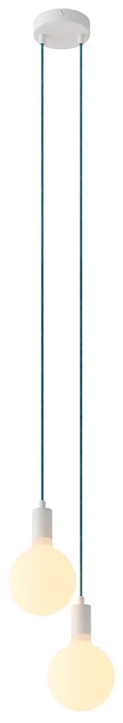 Candeeiro multipendente para 2 luzes com cabo de tecido e acabamentos em metal - Mounted / Branco / Não